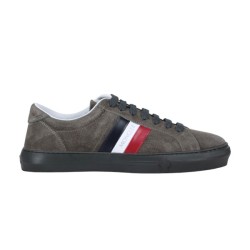 Moncler New Monaco Suede Trainers Grey Tricolour Stripe