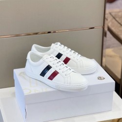 Moncler New Monaco Leather Tricolour Stripe White Trainers Moncler New Monaco Leather Tricolour Stripe White Trainers