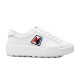 Clean side profile of Moncler Promyx white leather trainer on a white backdrop