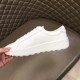 Medial side view of Moncler Promyx white leather trainer without logo patch