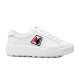 Moncler Promyx white leather low-top trainer side profile with logo patch and platform sole