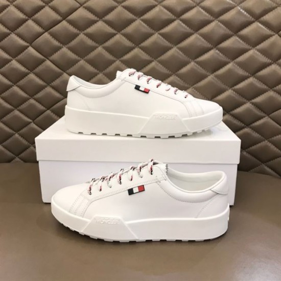 Moncler Promyx White Leather Low Top Trainers Pair Displayed Moncler Promyx White Leather Low Top Trainers Pair on Box