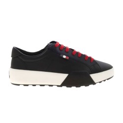 Moncler Promyx Black Leather Low Top Trainers With Red Laces
