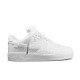 Side View of L Air Force Embossed Monogram White Trainers Side profile of L Air Force Embossed Monogram White Trainers showing embossed upper