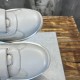 Prada Americas Cup Grey Trainers Toe Cap Close Up in grey and white Close up view of smooth grey leather and mesh toe cap on Prada Americas Cup strap trainers in grey and white