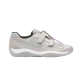 Prada Americas Cup Grey Strap Trainers Side Profile View in grey and white Side profile view of Prada Americas Cup grey strap leather low top trainers showing mesh panels and white sole
