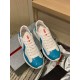 Top-down view of both Prada America's Cup trainers in blue and white layout