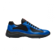 Prada America's Cup Lateral Side View in blue and black Lateral view of Prada blue patent and black mesh low-top trainer