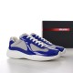 Prada America's Cup Trainers Pair View in blue and grey Pair of Prada blue and grey patent mesh trainers presented at a three-quarter angle