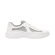Studio lateral view of Prada America's Cup soft rubber and mesh trainer in white and grey