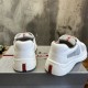 Rear view showing white heel counter and red rubber logo insert in white and grey