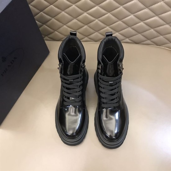 Prada Brushed Leather Boots Top View in black and white Top-down view of both black Prada brushed leather and nylon boots side by side in black and white
