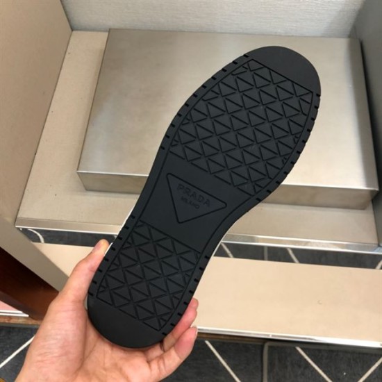 Prada Downtown Trainer Rubber Sole Tread in white and black Tread pattern on the black rubber sole of Prada Downtown leather trainer in white and black