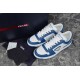 Prada Downtown Blue White Trainers Angled Pair Pair of Prada Downtown blue and white trainers angled with packaging box