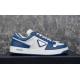 Prada Downtown Blue White Trainer Side View Prada Downtown blue and white trainer side view resting on shoe box