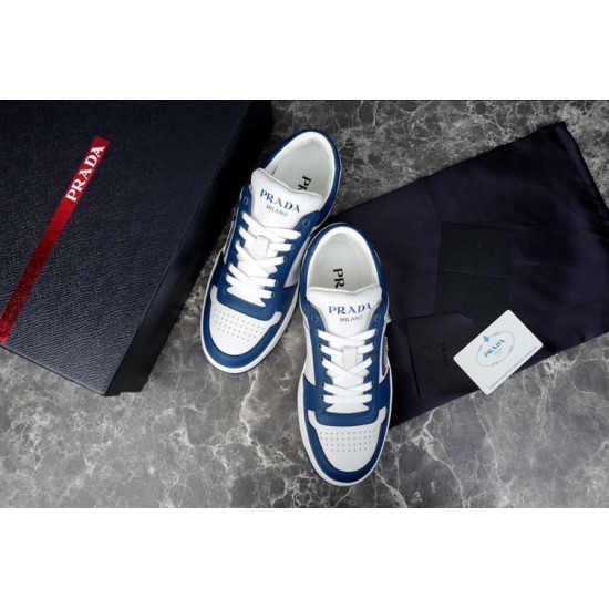Prada Downtown Blue and White Trainers Overhead View Top-down overhead view of Prada Downtown blue and white trainers