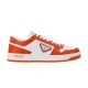 Prada Downtown Orange and White Trainer Profile Full side profile of orange and white Prada Downtown leather trainer on white background