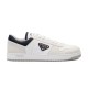 Prada Downtown Re-Nylon Low-Top Trainer Studio View in white and navy Studio profile image of Prada Downtown Re-Nylon white and navy low-top trainer
