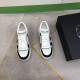 Prada Leather Low Top Trainers In Black And White - Top View Overhead top-down view of Prada leather low top trainers in black and white