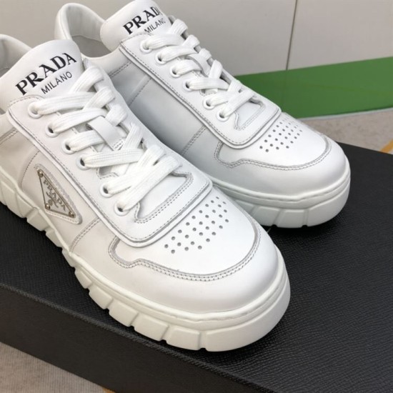 Prada Leather Low Top Chunky Soles Trainers White Front Angle Top front angled view of Prada Leather Low Top Chunky Soles Trainers White