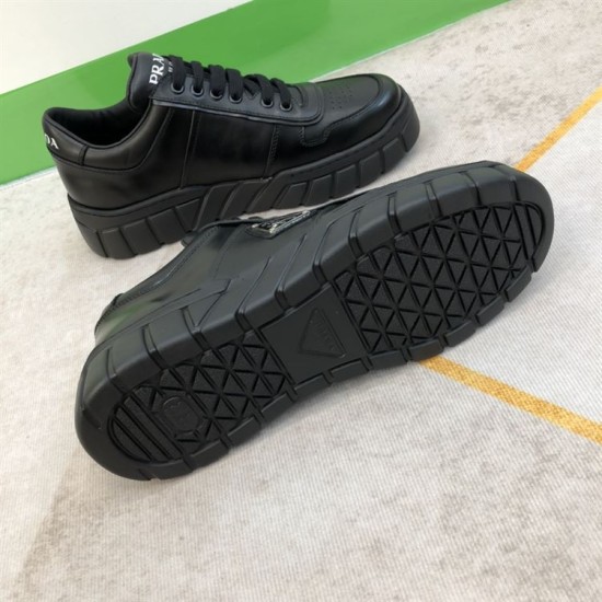 Prada Black Leather Trainer Rubber Sole Tread Tread pattern on the sole of Prada black leather trainer alongside side view