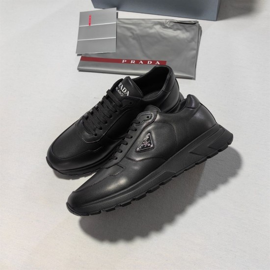 Prada Black Leather Low Top Trainer Outsole Profile Prada Black Leather Low Top Trainer highlighting the cleated outsole tread profile