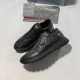 Prada Black Leather Low Top Trainer Outsole Profile Prada Black Leather Low Top Trainer highlighting the cleated outsole tread profile