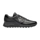 Prada Black Leather Low Top Triangle Logo Trainer Side View Prada Black Leather Low Top Triangle Logo Trainer side view