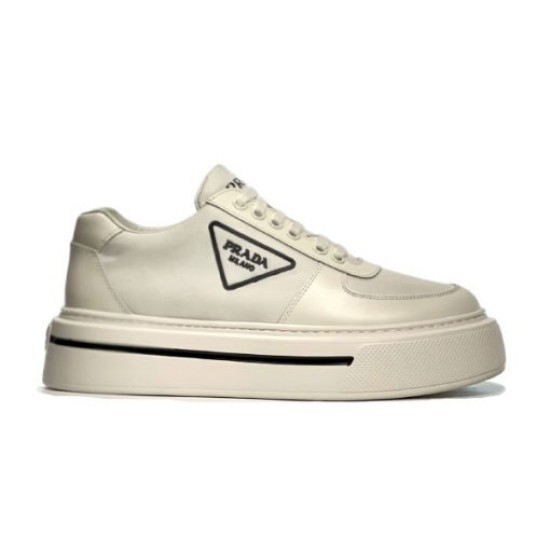 Prada Macro Re-Nylon Trainer Profile in off-white Profile view of off-white Prada Macro Re-Nylon platform trainer