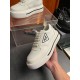 Prada Macro Platform Trainer in Hand in off-white Hand holding off-white Prada Macro platform trainer angled view