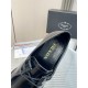 Prada Monolith Shoes Inner Logo Detail in black Detailed interior shot showing gold-tone Prada logo branding inside black shoe