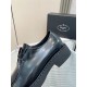 Prada Monolith Shoes Heel and Welt Detail in black Close-up view of the heel counter and welt stitching on black Prada lace-up shoes
