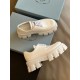 Prada Monolith White Shoes Overhead View Pair of white Prada Monolith brushed leather shoes shown from above
