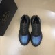 Prada Iridescent Blue Low Top Trainers Overhead View in blue and white Top-down view of Prada Iridescent Blue Low Top Trainers showing laces and insoles in blue and white