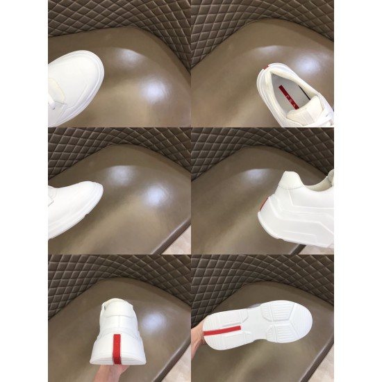 Prada White Leather Trainers Detail Collage View Collage view displaying outsole tread, heel logo and details of Prada white trainers