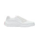 Prada White Leather Trainer Lateral Side View Clean side profile image of Prada white leather low top trainer with chunky rubber sole