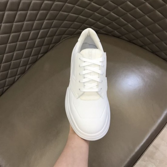 Prada White Leather Trainer Front View Front toe view of Prada white leather low top chunky trainer
