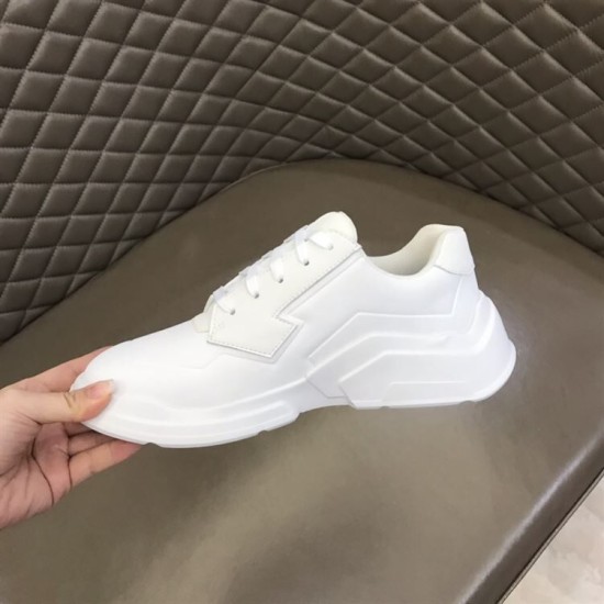 Prada White Leather Trainer Medial View Inner side profile view of Prada white leather low top trainer