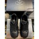 Prada Black Padded Nappa Trainers Top View Top-down view of black Prada soft padded leather trainers showing tongue branding and interior insoles