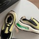 Prada Systeme Yellow Trainer Green Midsole Detail Close-up of Prada Systeme yellow trainer sole and green heel detail
