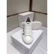 Versace Greca Logo Low Top White Leather Trainers Boxed View Front view of white leather trainer displayed on branded shoebox