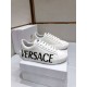 Versace Greca Logo Low Top White Leather Trainers Pair View Pair of Versace Greca Logo Low Top White Leather Trainers on box