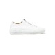 Versace White Low Top Trainer Lateral View Clean lateral view of Versace white leather trainer on plain background