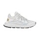 Versace Trigreca White Trainer Studio View in white and gold Studio profile shot of white Versace Trigreca trainer against white background in white and gold