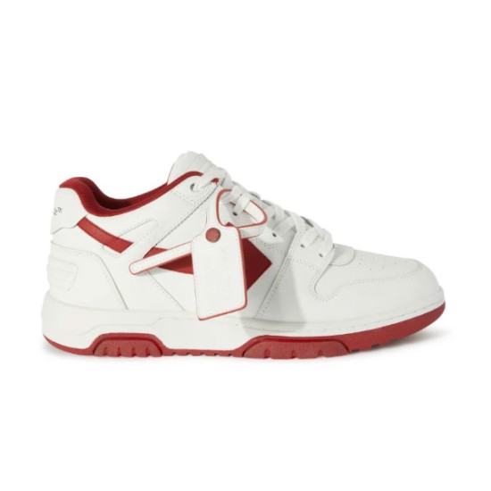 Off-White Out Of Office white and red leather trainer side profile view