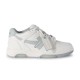 Off-White Out Office Low Top Trainers White Grey Profile View Lateral view of Off-White Out Office Leather Low Top Trainers in White Grey