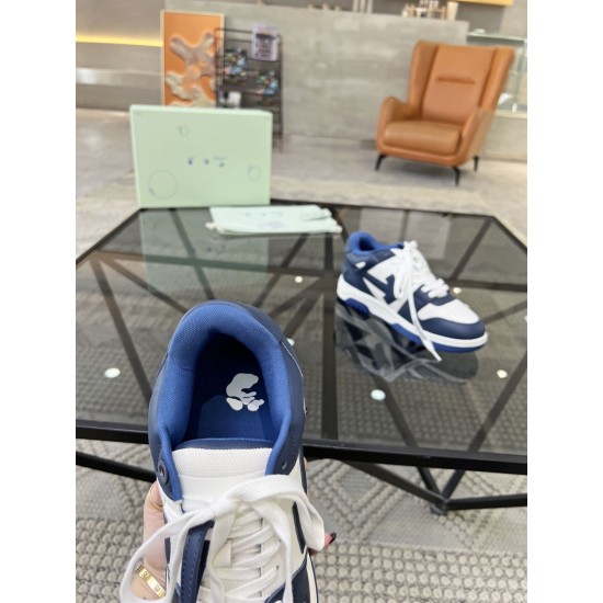 Off-White Out Office Leather Trainers White Royal Blue Interior Off-White Out Office Leather Trainers White Royal Blue padded collar and interior lining closeup