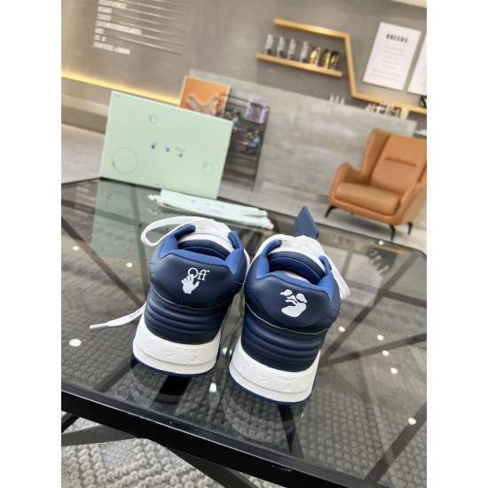 Off-White Out Office Leather Trainers White Royal Blue Rear View Off-White Out Office Leather Trainers White Royal Blue pair showing rear heel branding details