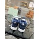 Off-White Out Office Leather Trainers White Royal Blue Rear View Off-White Out Office Leather Trainers White Royal Blue pair showing rear heel branding details