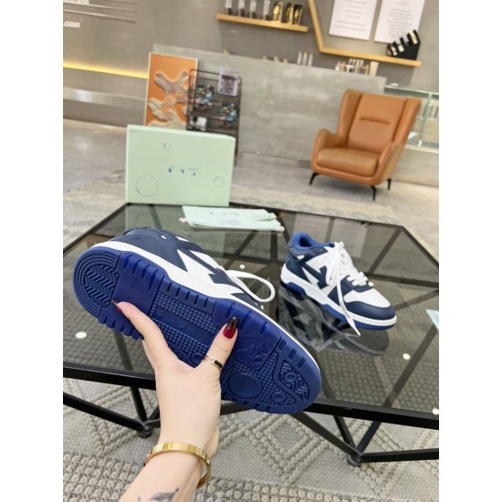 Off-White Out Office Leather Trainers White Royal Blue Outsole Tread Off-White Out Office Leather Trainers White Royal Blue textured rubber outsole tread close view